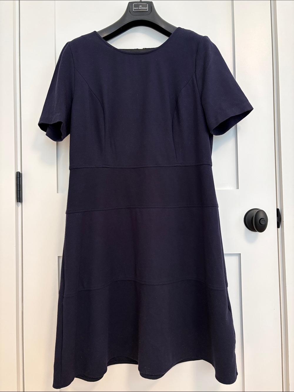 Talbots 14P. Classic Navy Short-Sleeve A-Line Dress. Bust 19” Waist 18”
